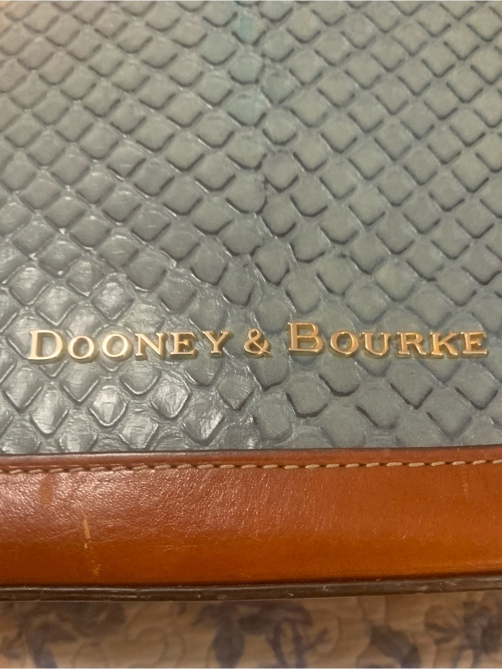 Dooney & Bourke Blue Textured Satchel with Brown Leather Trim - Picture 2 of 10
